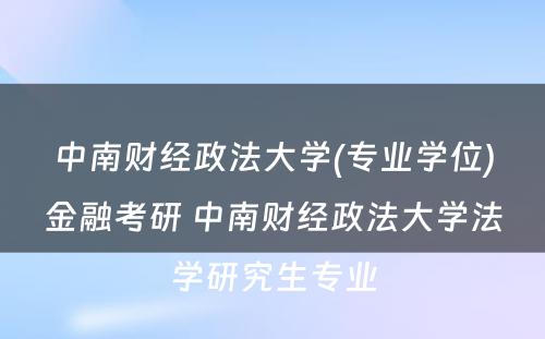 中南财经政法大学(专业学位)金融考研 中南财经政法大学法学研究生专业