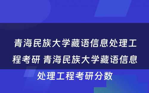 青海民族大学藏语信息处理工程考研 青海民族大学藏语信息处理工程考研分数