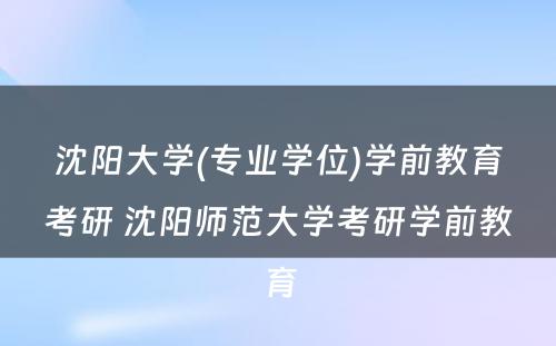 沈阳大学(专业学位)学前教育考研 沈阳师范大学考研学前教育