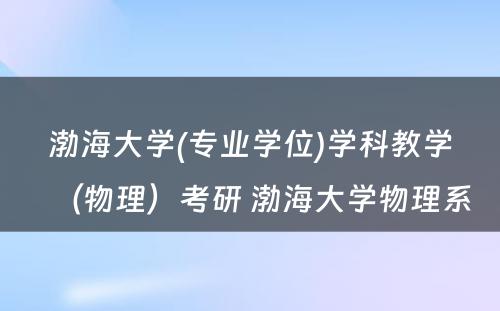 渤海大学(专业学位)学科教学（物理）考研 渤海大学物理系