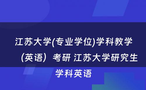 江苏大学(专业学位)学科教学（英语）考研 江苏大学研究生学科英语