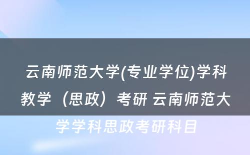 云南师范大学(专业学位)学科教学（思政）考研 云南师范大学学科思政考研科目