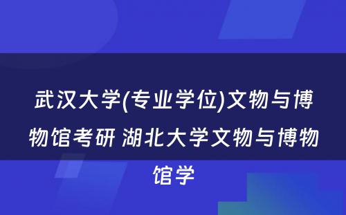 武汉大学(专业学位)文物与博物馆考研 湖北大学文物与博物馆学