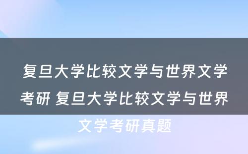 复旦大学比较文学与世界文学考研 复旦大学比较文学与世界文学考研真题