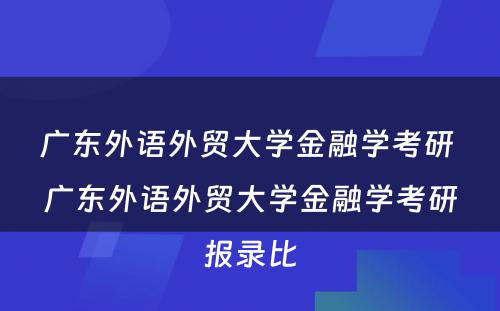 广东外语外贸大学金融学考研 广东外语外贸大学金融学考研报录比