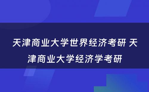 天津商业大学世界经济考研 天津商业大学经济学考研