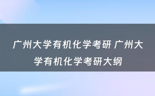 广州大学有机化学考研 广州大学有机化学考研大纲