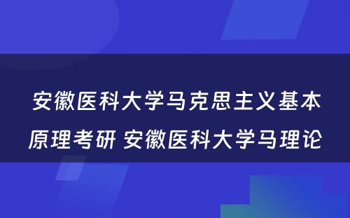 安徽医科大学马克思主义基本原理考研 安徽医科大学马理论