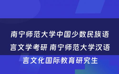 南宁师范大学中国少数民族语言文学考研 南宁师范大学汉语言文化国际教育研究生