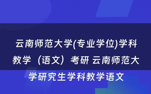 云南师范大学(专业学位)学科教学（语文）考研 云南师范大学研究生学科教学语文