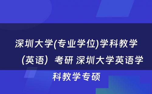 深圳大学(专业学位)学科教学（英语）考研 深圳大学英语学科教学专硕