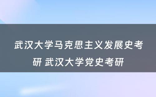 武汉大学马克思主义发展史考研 武汉大学党史考研