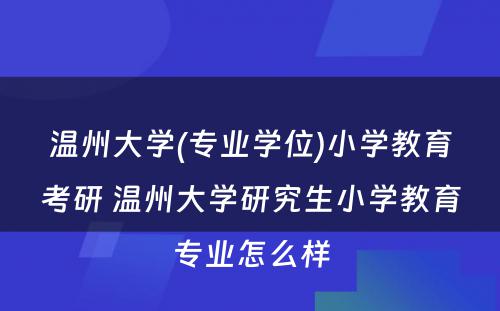 温州大学(专业学位)小学教育考研 温州大学研究生小学教育专业怎么样