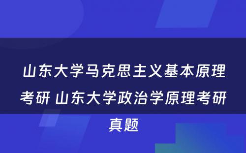 山东大学马克思主义基本原理考研 山东大学政治学原理考研真题