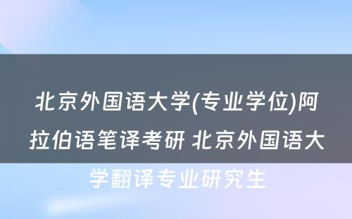 北京外国语大学(专业学位)阿拉伯语笔译考研 北京外国语大学翻译专业研究生