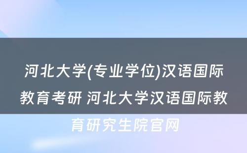 河北大学(专业学位)汉语国际教育考研 河北大学汉语国际教育研究生院官网