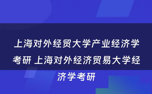 上海对外经贸大学产业经济学考研 上海对外经济贸易大学经济学考研