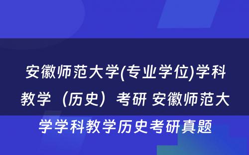 安徽师范大学(专业学位)学科教学（历史）考研 安徽师范大学学科教学历史考研真题