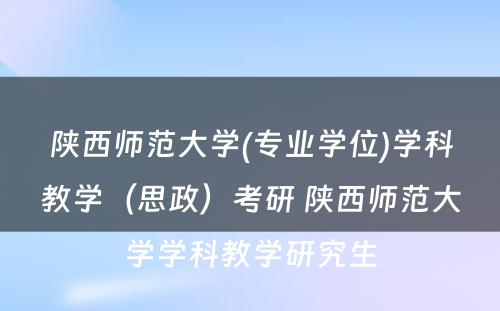 陕西师范大学(专业学位)学科教学（思政）考研 陕西师范大学学科教学研究生