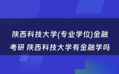 陕西科技大学(专业学位)金融考研 陕西科技大学有金融学吗