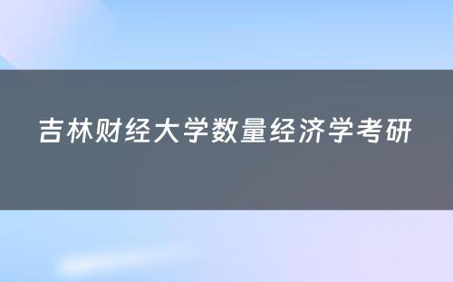 吉林财经大学数量经济学考研 