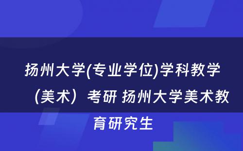 扬州大学(专业学位)学科教学（美术）考研 扬州大学美术教育研究生