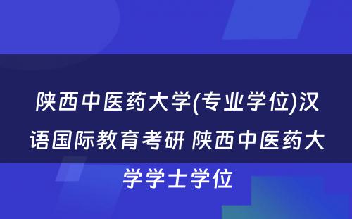 陕西中医药大学(专业学位)汉语国际教育考研 陕西中医药大学学士学位