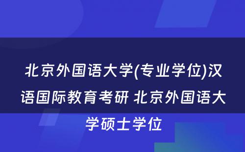 北京外国语大学(专业学位)汉语国际教育考研 北京外国语大学硕士学位