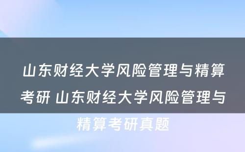 山东财经大学风险管理与精算考研 山东财经大学风险管理与精算考研真题