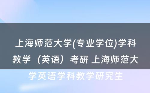 上海师范大学(专业学位)学科教学（英语）考研 上海师范大学英语学科教学研究生