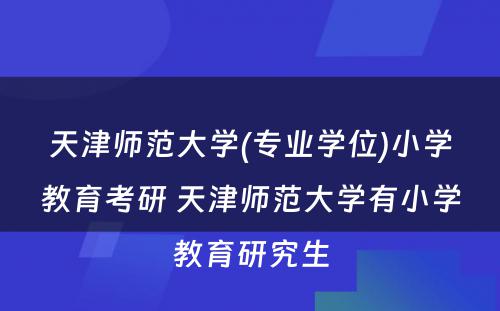 天津师范大学(专业学位)小学教育考研 天津师范大学有小学教育研究生