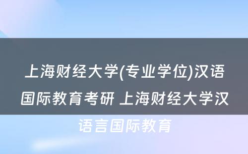 上海财经大学(专业学位)汉语国际教育考研 上海财经大学汉语言国际教育