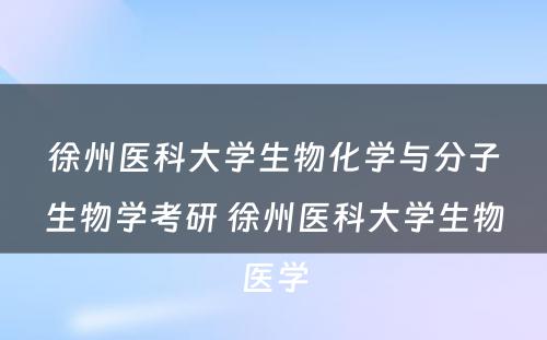 徐州医科大学生物化学与分子生物学考研 徐州医科大学生物医学