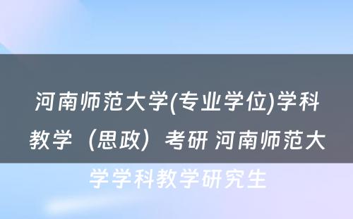 河南师范大学(专业学位)学科教学（思政）考研 河南师范大学学科教学研究生