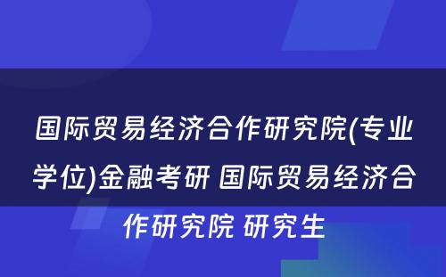 国际贸易经济合作研究院(专业学位)金融考研 国际贸易经济合作研究院 研究生