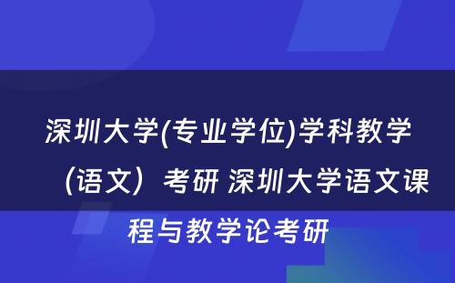 深圳大学(专业学位)学科教学（语文）考研 深圳大学语文课程与教学论考研