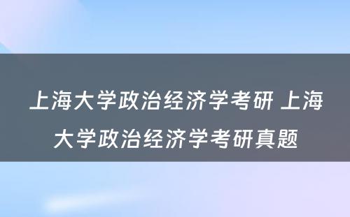 上海大学政治经济学考研 上海大学政治经济学考研真题