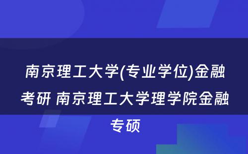 南京理工大学(专业学位)金融考研 南京理工大学理学院金融专硕