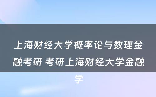 上海财经大学概率论与数理金融考研 考研上海财经大学金融学