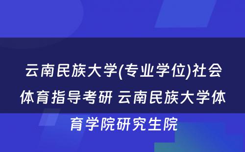 云南民族大学(专业学位)社会体育指导考研 云南民族大学体育学院研究生院