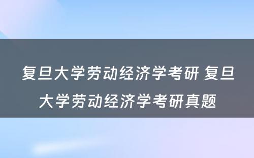 复旦大学劳动经济学考研 复旦大学劳动经济学考研真题