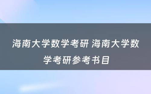 海南大学数学考研 海南大学数学考研参考书目