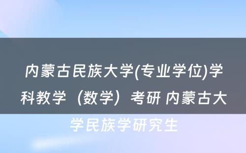 内蒙古民族大学(专业学位)学科教学（数学）考研 内蒙古大学民族学研究生