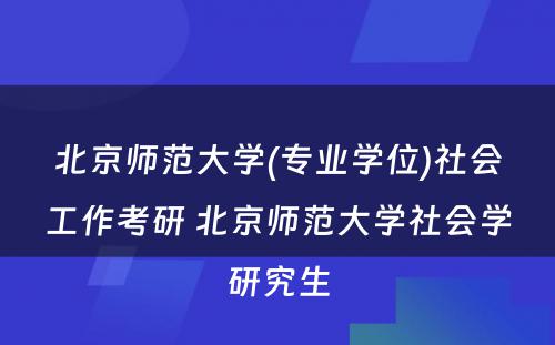 北京师范大学(专业学位)社会工作考研 北京师范大学社会学研究生