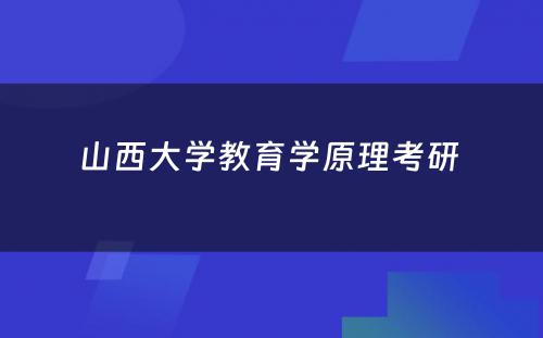 山西大学教育学原理考研 