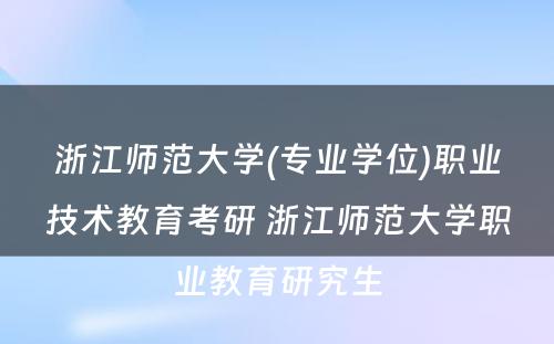 浙江师范大学(专业学位)职业技术教育考研 浙江师范大学职业教育研究生