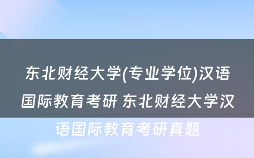 东北财经大学(专业学位)汉语国际教育考研 东北财经大学汉语国际教育考研真题