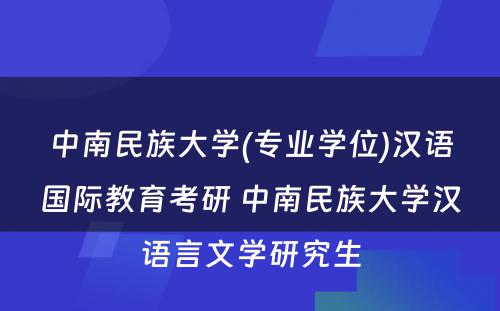 中南民族大学(专业学位)汉语国际教育考研 中南民族大学汉语言文学研究生