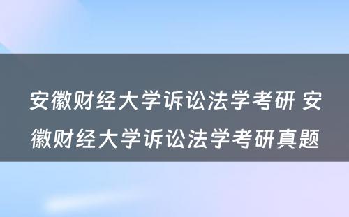 安徽财经大学诉讼法学考研 安徽财经大学诉讼法学考研真题