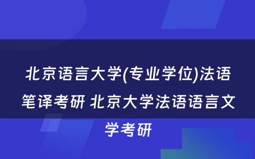 北京语言大学(专业学位)法语笔译考研 北京大学法语语言文学考研